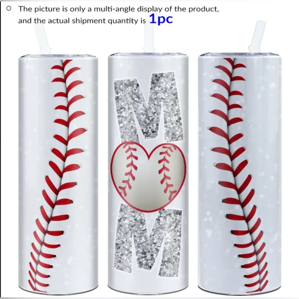 Baseball Mom Themed NEW Tumbler with Straw 20oz